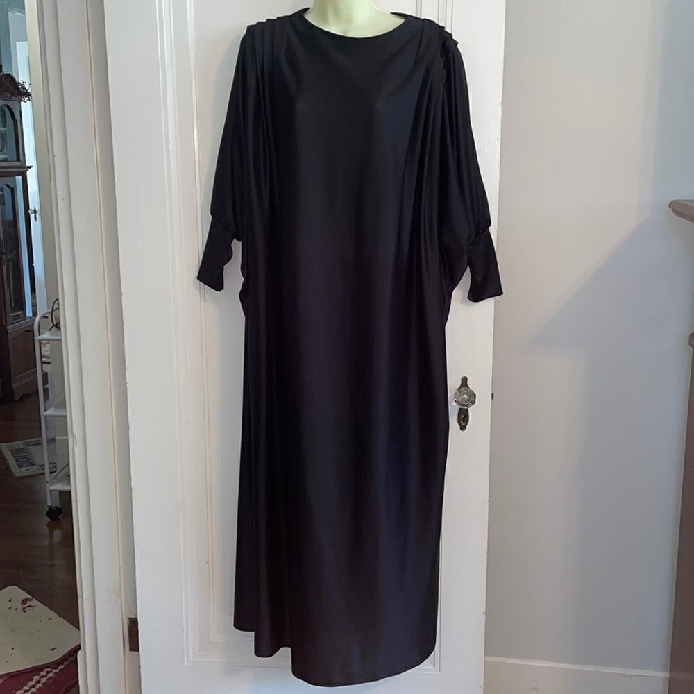 Vtg 70s/80s‎ DB Boutique black polyester knit lounge/hostess maxi dress